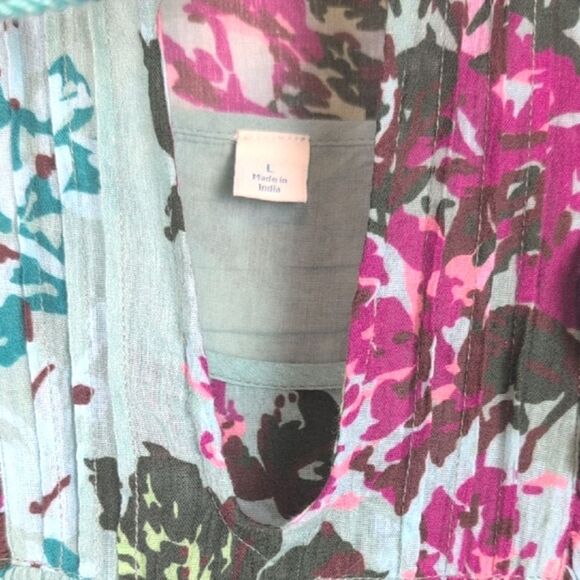 Sundance Catalog Provence Stroll Dress Turquoise Floral Boho Dress Size L - Picture 5 of 12